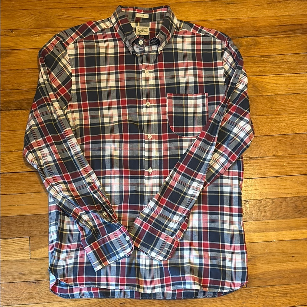 J. Crew Red and Blue Casual Button Down Shirt